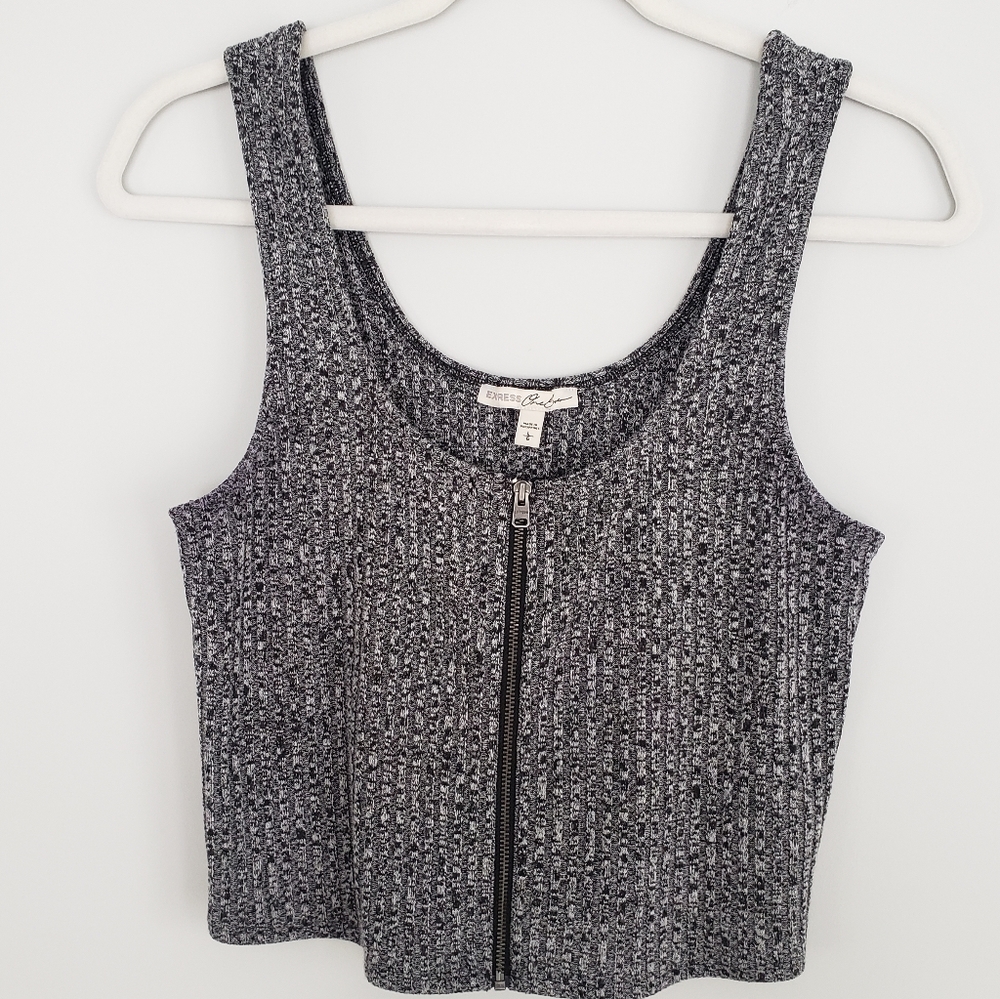 Women's Knit Crop Top in Black and White Heather